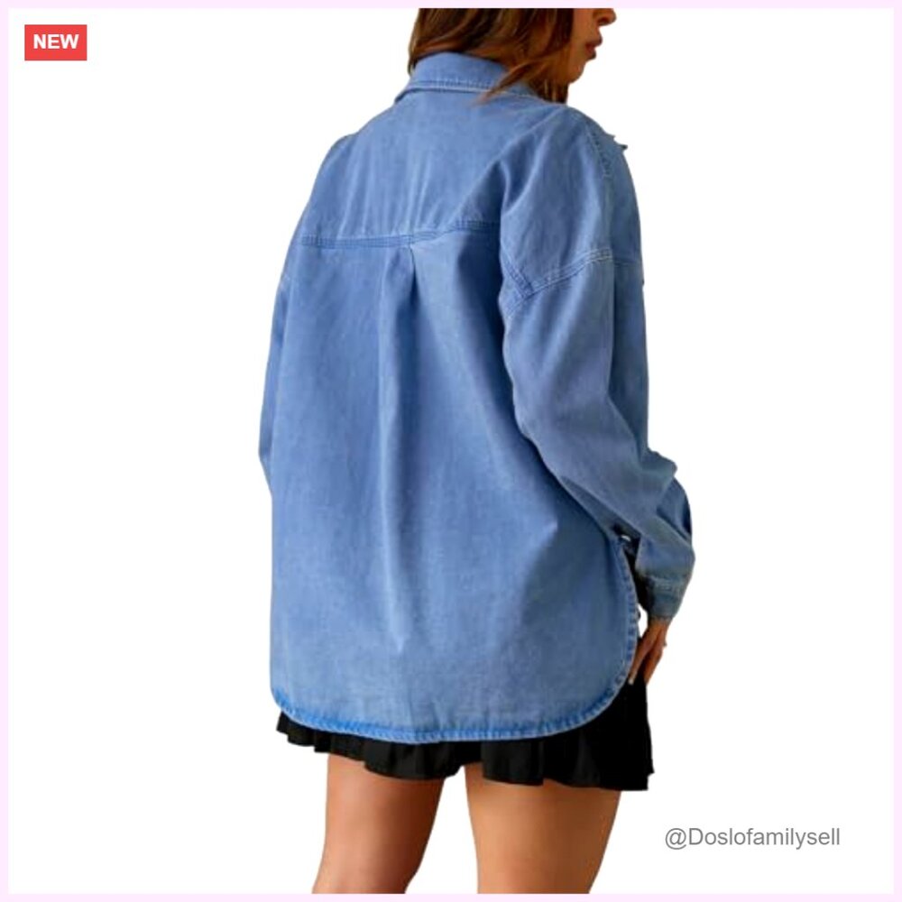 Oversized Denim Shacket, Button Front, Long Sleev… - image 4